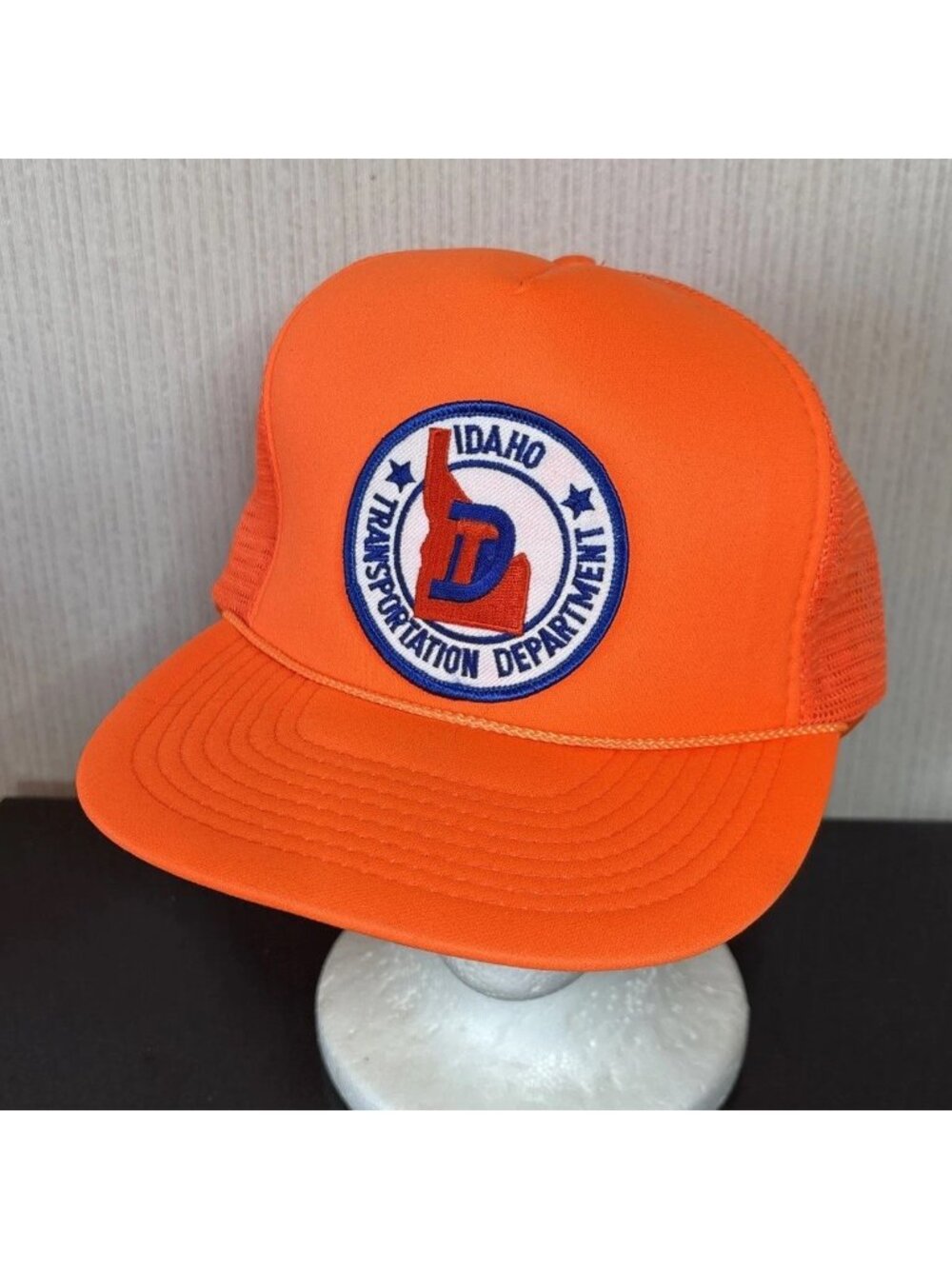 Vtg Idaho Transportation Dept Trucker Hat DOT Corded 5 Panel Mesh Orange 90s